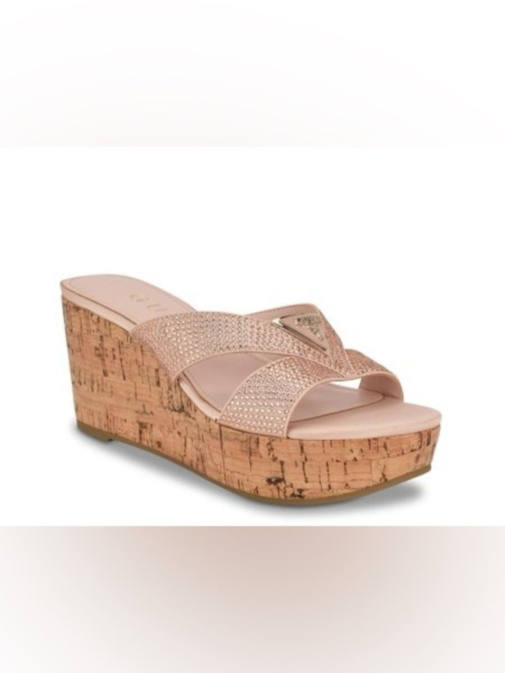 GUESS Women's Lonaa Rhinestone Cork Platform Wedge Sandals Size 7